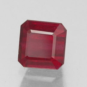 Rubí rojo natural de 1,87 ct, corte esmeralda, SI