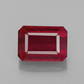 Rubí rojo natural de 1,70 ct, corte esmeralda, SI
