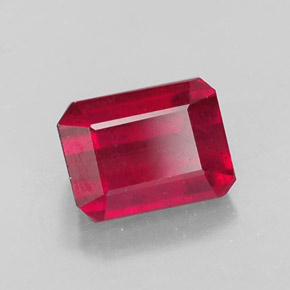 Rubí rojo natural de 1,73 ct, corte esmeralda, SI