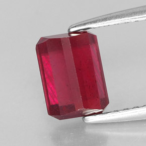 Rubí rojo natural de 1,73 ct, corte esmeralda, SI