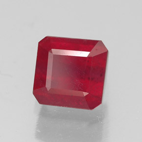 Rubí rojo natural de 1,92 ct, corte esmeralda, SI