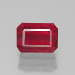 Rubí rojo natural de 1,48 ct, corte esmeralda, SI