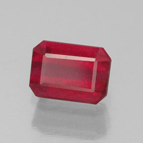 Rubí rojo natural de 1,48 ct, corte esmeralda, SI
