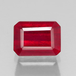 Rubí rojo natural de 1,64 ct, corte esmeralda, SI