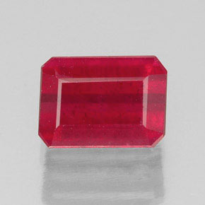 Rubí rojo natural de 1,73 ct, corte esmeralda, SI