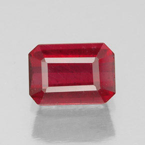 Rubí rojo natural de 1,31 ct, corte esmeralda, SI