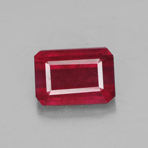 Rubí rojo natural de 1,43 ct, corte esmeralda, SI