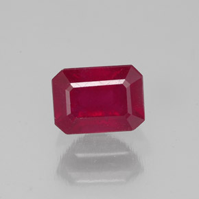 Rubí rojo natural de 1,69 ct, corte esmeralda, SI