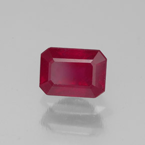 Rubí rojo natural de 1,69 ct, corte esmeralda, SI