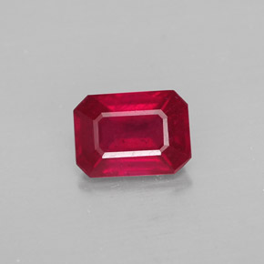 Rubí rojo natural de 1,34 ct, corte esmeralda, SI