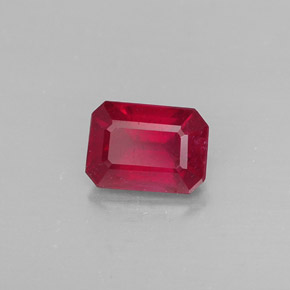 Rubí rojo natural de 1,25 ct, corte esmeralda, SI
