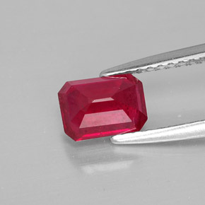 Rubí rojo natural de 1,25 ct, corte esmeralda, SI