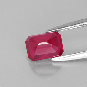 Rubí rojo natural de 1,38 ct, corte esmeralda, SI