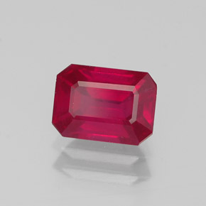 Rubí rojo natural de 1,38 ct, corte esmeralda, VS-SI