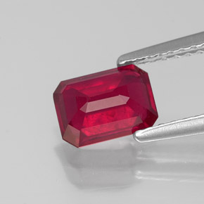 Rubí rojo natural de 1,38 ct, corte esmeralda, VS-SI
