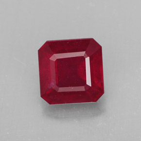 Rubí rojo natural de 1,96 ct, corte esmeralda, SI