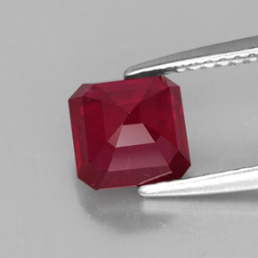 Rubí rojo natural de 1,96 ct, corte esmeralda, SI