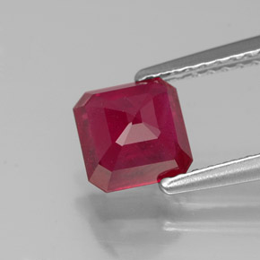 Rubí rojo natural de 1,49 ct, corte esmeralda, SI