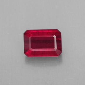 Rubí rojo natural de 1,57 ct, corte esmeralda, SI