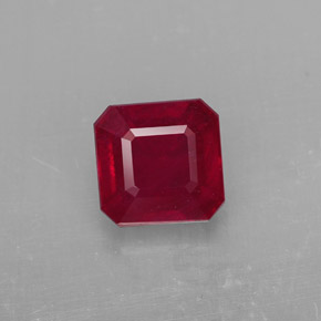 Rubí rojo natural de 1,58 ct, corte esmeralda, SI