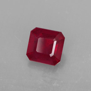 Rubí rojo natural de 1,58 ct, corte esmeralda, SI