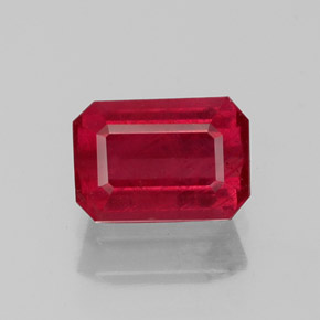 Rubí rojo natural de 1,20 ct, corte esmeralda, SI