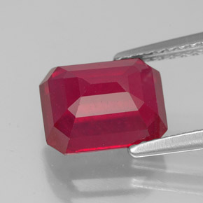 Rubí rojo natural de 3,58 ct, corte esmeralda, SI