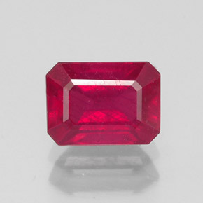 Rubí rojo natural de 1,62 ct, corte esmeralda, SI