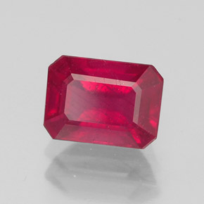 Rubí rojo natural de 1,62 ct, corte esmeralda, SI