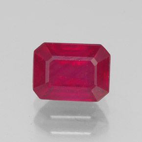 Rubí rojo natural de 1,39 ct, corte esmeralda, SI