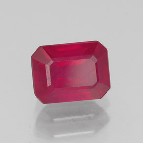 Rubí rojo natural de 1,39 ct, corte esmeralda, SI