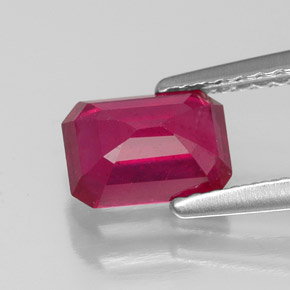 Rubí rojo natural de 1,39 ct, corte esmeralda, VS-SI