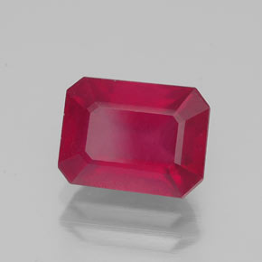 Rubí rojo natural de 2,37 ct, corte esmeralda, VS-SI