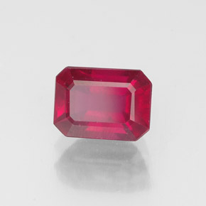 Rubí rosa rojizo natural de 1,58 ct, corte esmeralda, VS-SI