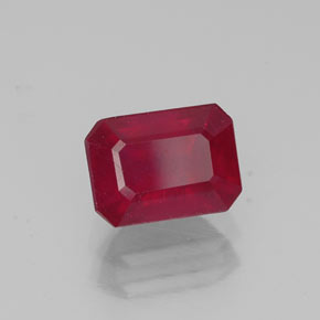 Rubí rojo natural de 1,69 ct, corte esmeralda, VS-SI