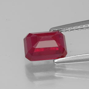 Rubí rojo natural de 1,69 ct, corte esmeralda, VS-SI
