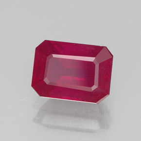 Rubí rojo natural de 1,46 ct, corte esmeralda, VS-SI