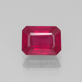 Rubí rojo natural de 1,29 ct, corte esmeralda, VS-SI