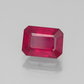 Rubí rojo natural de 1,29 ct, corte esmeralda, VS-SI