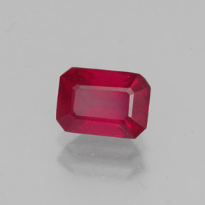 Rubí rojo natural de 1,32 ct, corte esmeralda, VS-SI
