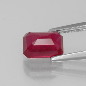 Rubí rojo natural de 1,56 ct, corte esmeralda, VS-SI