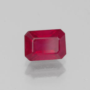 Rubí rojo natural de 1,52 ct, corte esmeralda, VS-SI