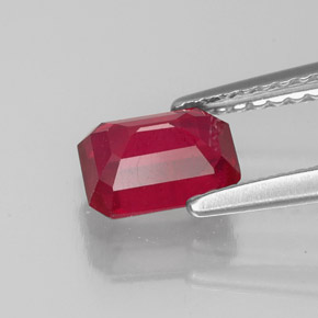 Rubí rojo natural de 1,27 ct, corte esmeralda, VS-SI