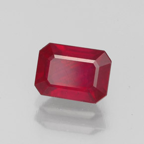 Rubí rojo natural de 1,63 ct, corte esmeralda, VS-SI
