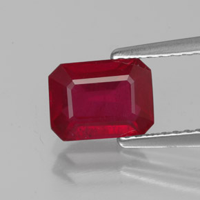 Rubí rojo natural de 1,80 ct, corte esmeralda, VS-SI
