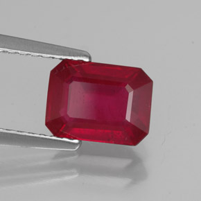 Rubí rojo natural de 1,80 ct, corte esmeralda, VS-SI