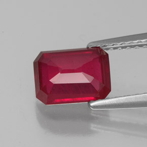 Rubí rojo natural de 1,80 ct, corte esmeralda, VS-SI