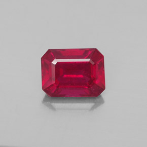 Rubí rojo natural de 2,06 ct, corte esmeralda, VS-SI