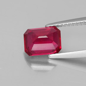 Rubí rojo natural de 2,06 ct, corte esmeralda, VS-SI