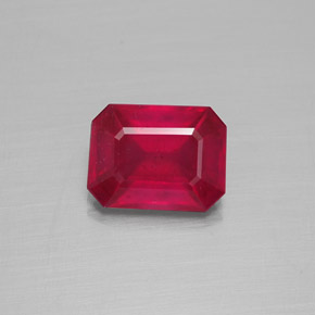 Rubí rojo natural de 1,72 ct, corte esmeralda, VS-SI